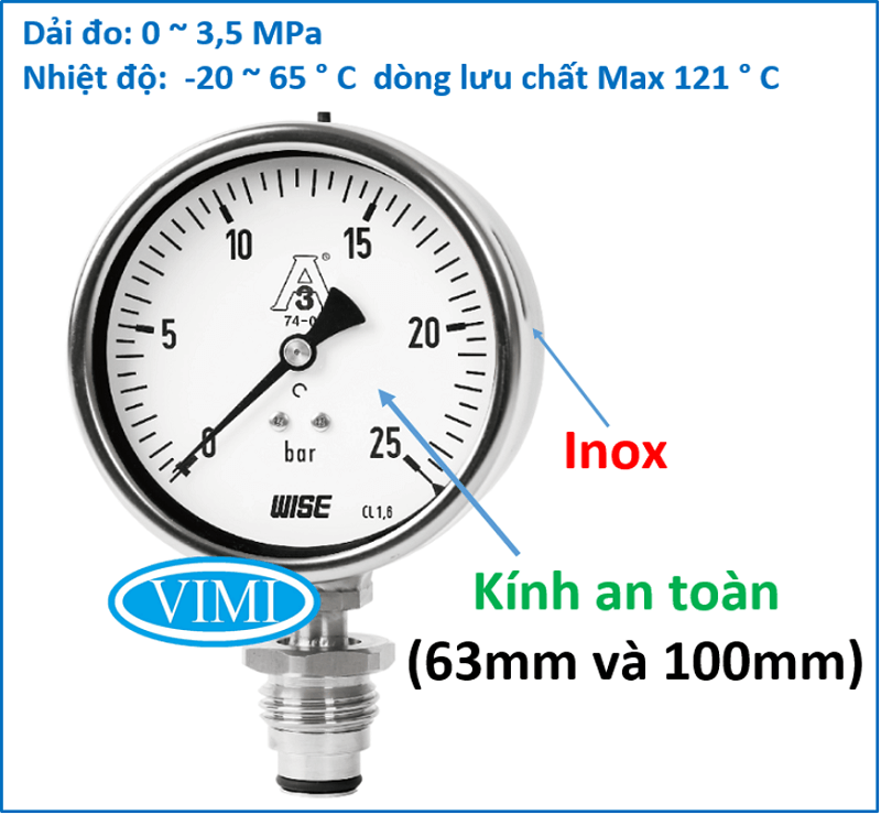 Đồng hồ đo áp suất P753 wise hàn quốc 2