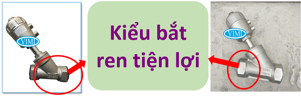 Van Y xiên điều khiển khí nén có kiểu lắp bằng ren