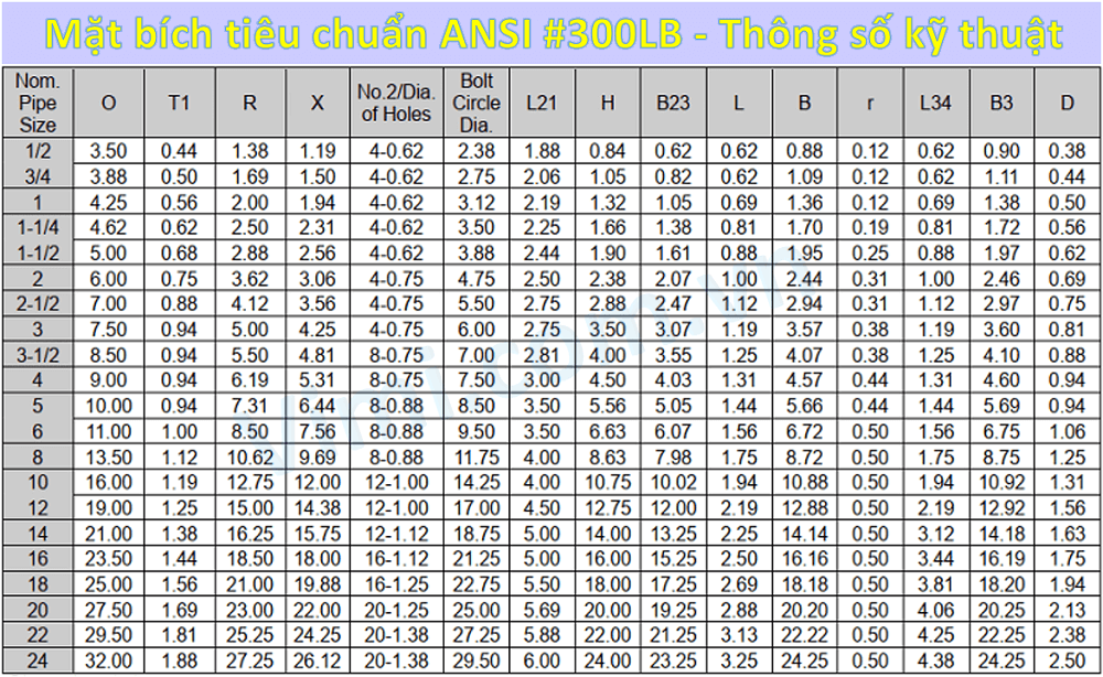 thông số kỹ thuật ANSI 300