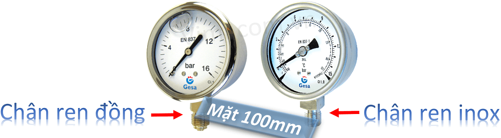 Đồng hồ đo áp suất gesa mặt 100mm 1