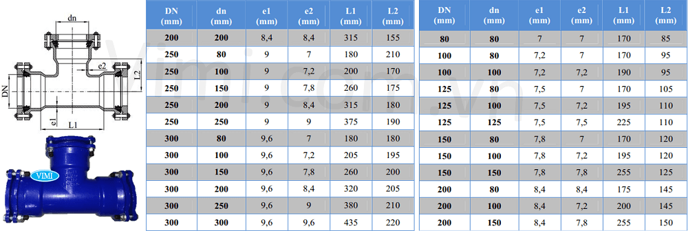 Tê gang FFF có dải kích thước rộng