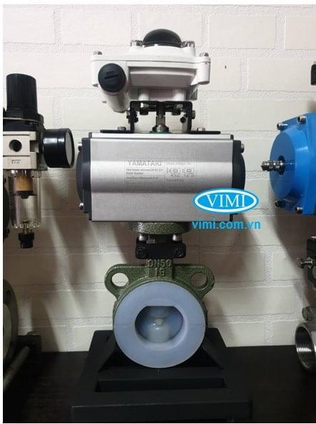 Van bướm chịu hóa chất điều khiển khí nén kèm bộ hiển thị vị trí