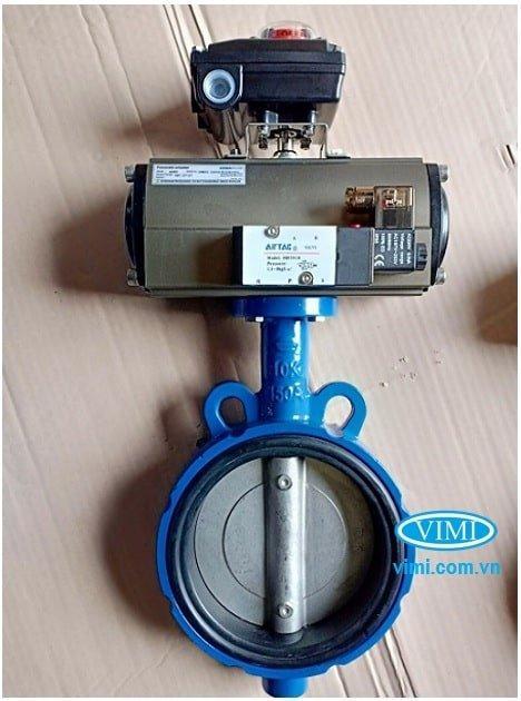 Van bướm gang điều khiển khí nén kèm bộ hiển thị vị trí