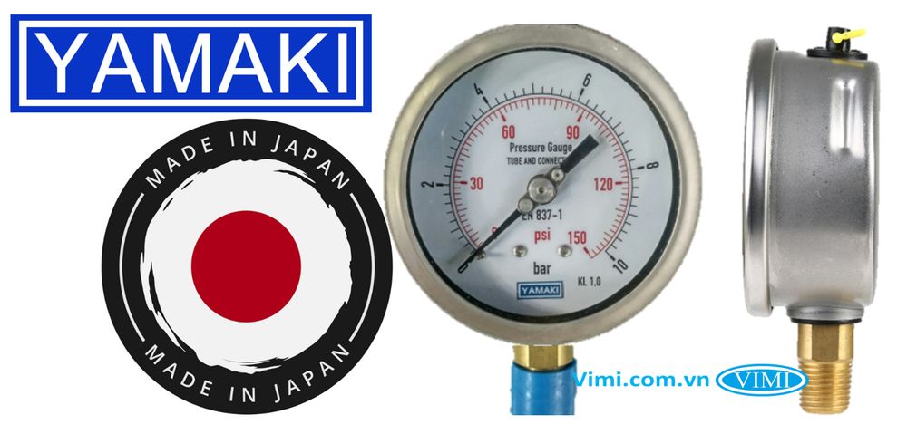 Đồng hồ áp suất Yamaki vỏ inox, chân đồng Đồng hồ áp suất inox chân đồng Yamaki - Nhật Bản