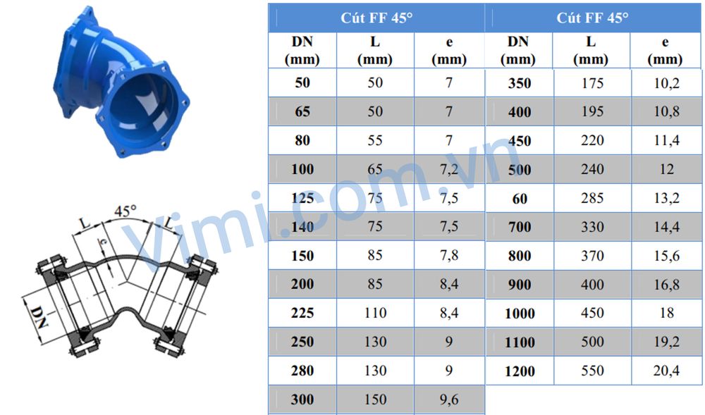 Cút gang FF 45 độ Hada Đa dạng kích thước 2