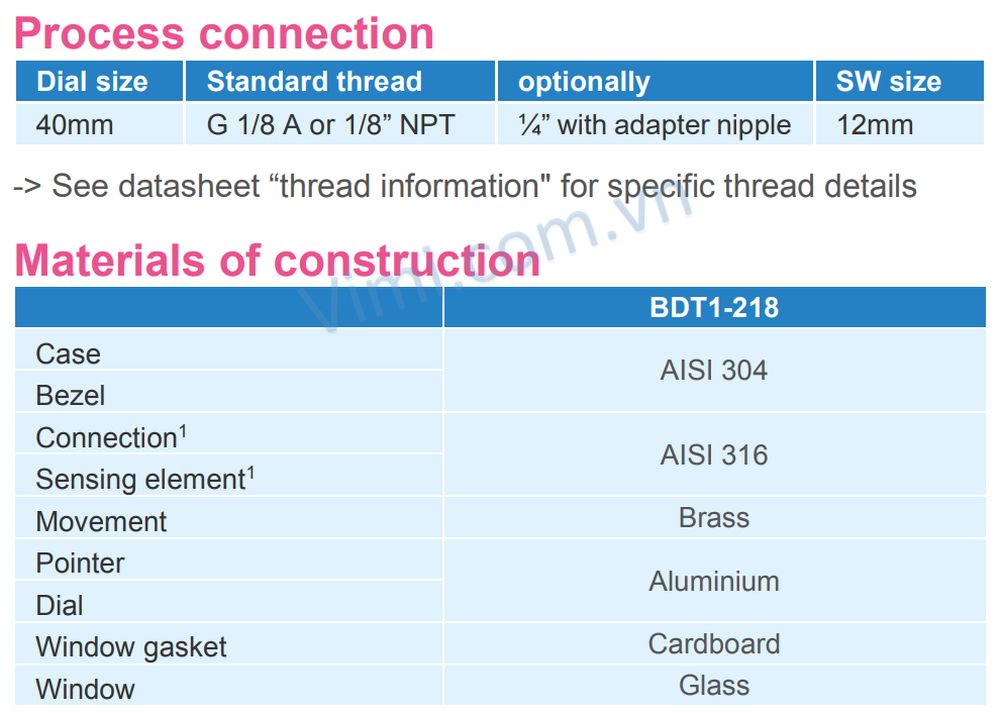 Đồng hồ áp suất Badotherm BDT1-218 Đồng hồ áp suất Badotherm BDT1-218 2