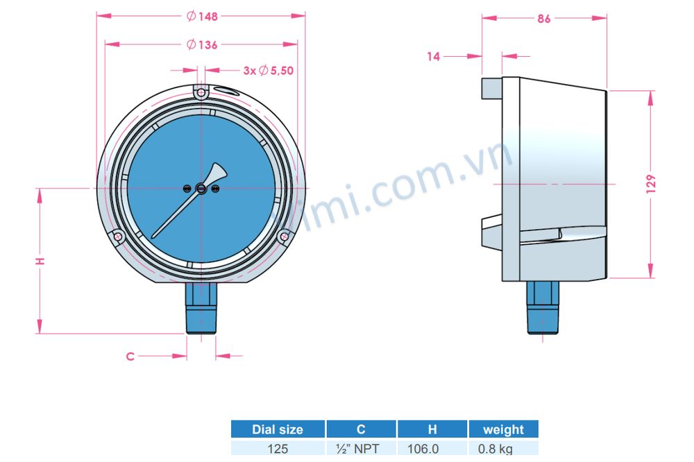 Đồng hồ áp suất Badotherm BDT21 Đồng hồ áp suất Badotherm BDT21 2