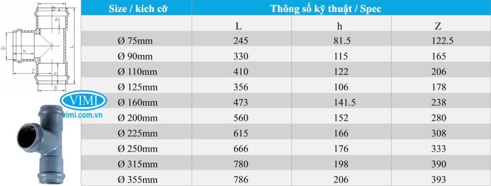 Tê đều nhựa uPVC ép gioăng