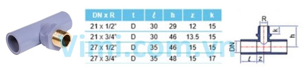 Tê nhựa uPVC ren ngoài đồng Tê nhựa uPVC ren ngoài đồng 01