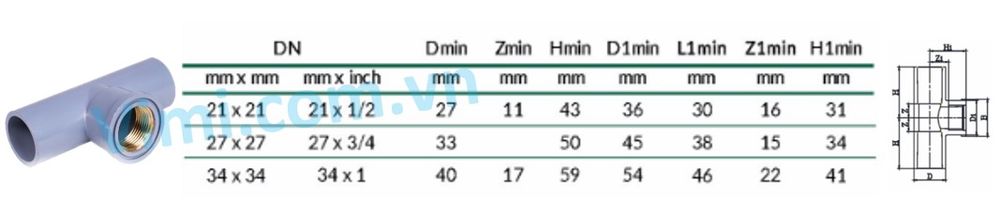 Tê nhựa uPVC ren trong đồng Tê nhựa uPVC ren trong đồng 01