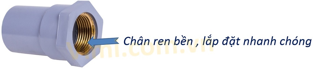 Nối nhựa uPVC ren trong đồng Kiểu kết nối ren đơn giản