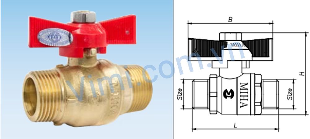 Kiểu vận hành van bi đồng ren ngoài tay bướm Miha