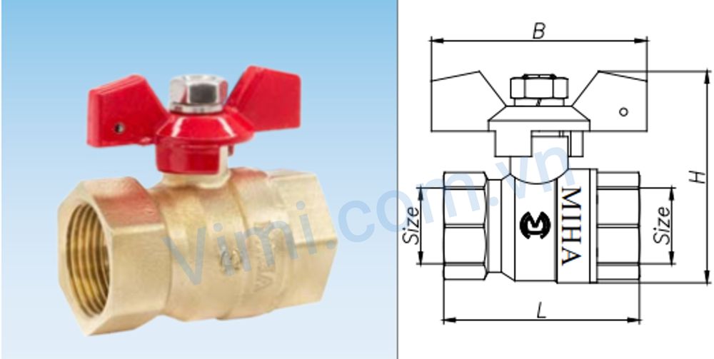 Van bi đồng tay bướm hợp kim Miha Van bi đồng tay bướm hợp kim Miha kết nối kiểu ren