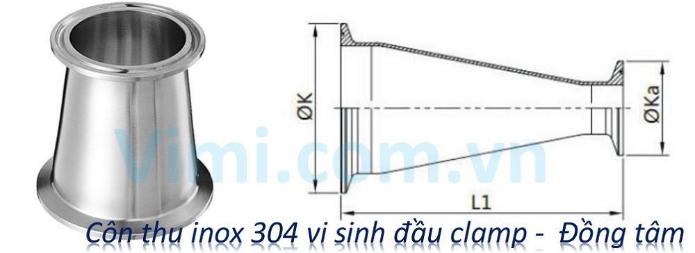 Côn thu 304 vi sinh đầu clamp Côn thu inox 304 vi sinh đầu clamp - Đồng tâm