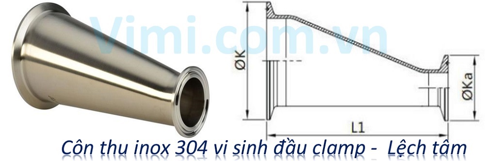 Côn thu 304 vi sinh đầu clamp Côn thu inox 304 vi sinh đầu clamp - Lệch tâm