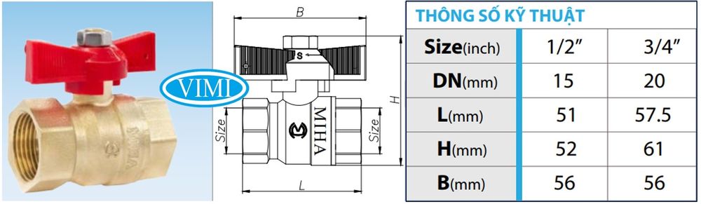Van bi đồng tay bướm ABS Miha Van bi đồng tay bướm abs minh hoa 01