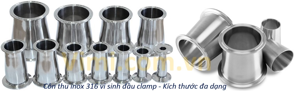 Côn thu inox 316 vi sinh đầu clamp - Kích cỡ đa dạng