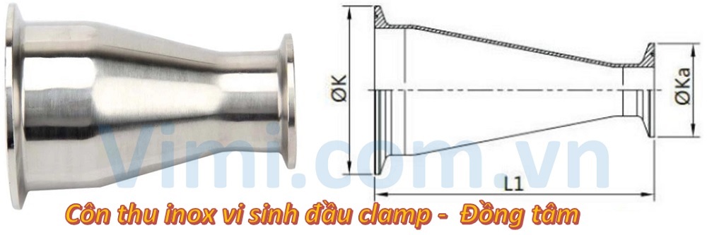 Côn thu inox 316 vi sinh đầu clamp - Đồng tâm
