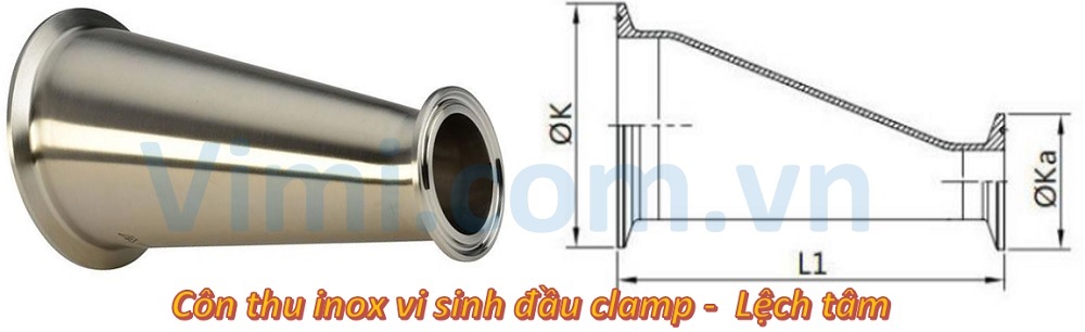 Côm thu inox 316 vi sinh đầu clamp - Lệch tâm