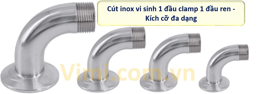 Cút inox vi sinh 1 đầu clamp 1 đầu ren - kích cỡ đa dạng