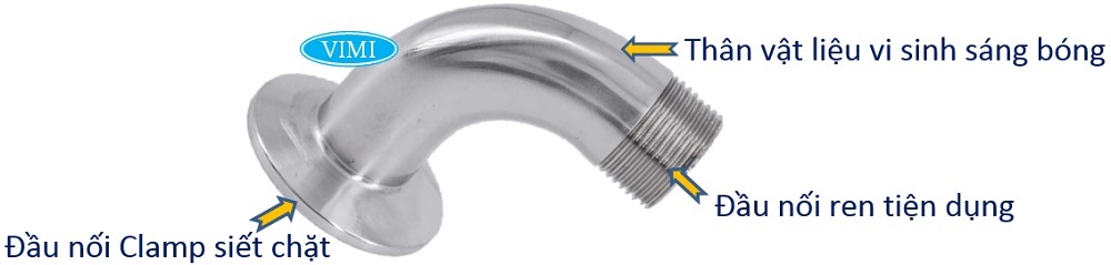 Cút inox vi sinh 1 đầu clamp 1 đầu ren