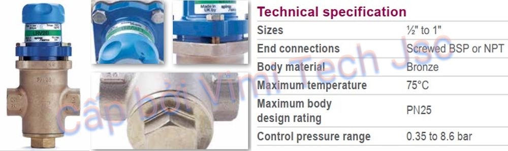 Thông số kĩ thuật van giảm áp Spirax sarco LRV2
