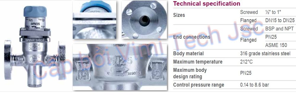 Thông số kĩ thuật cơ bản Spirax sarco SRV2