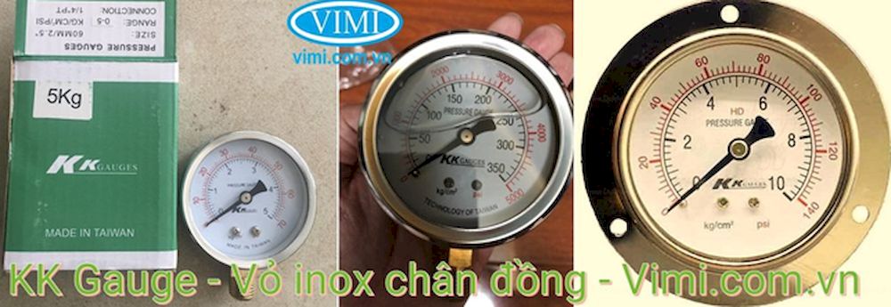 Đồng hồ áp suất KK Gauges vỏ inox chân đồng Đồng hồ áp suất KK Gauges