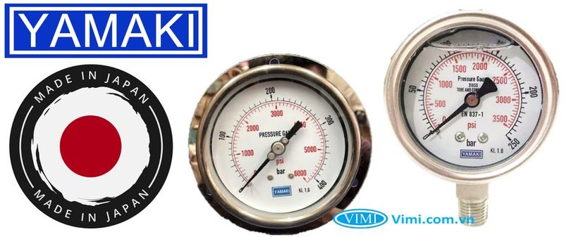 Đồng hồ đo áp suất Yamaki vành inox _vimi