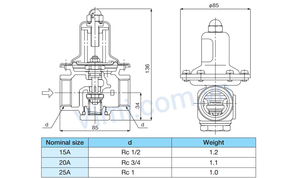 Kích thước van giảm áp Yoshitake GD-41