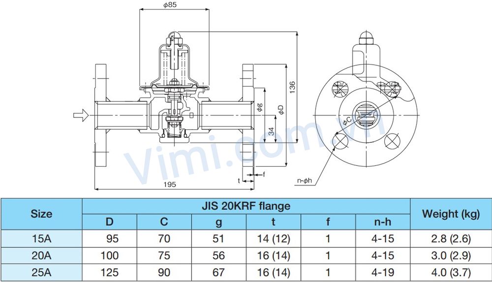 Van giảm áp GD-43 Kích thước van giảm áp Yoshitake GD-43