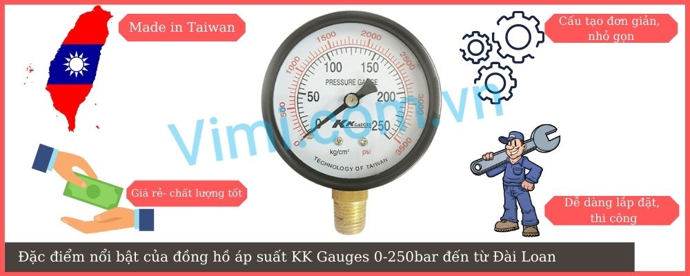 Đồng hồ áp suất KK Gauges 0-250bar đặc điểm nổi bật của đồng hồ áp suất kk gauges 0-250 bar
