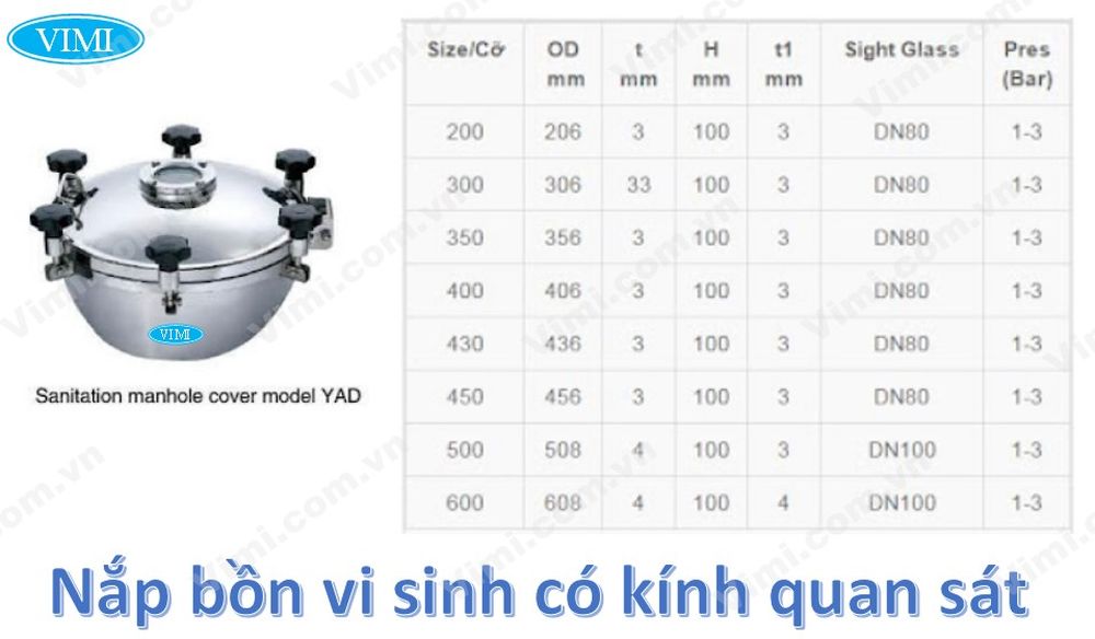 Nắp bồn inox vi sinh áp lực có kính quan sát