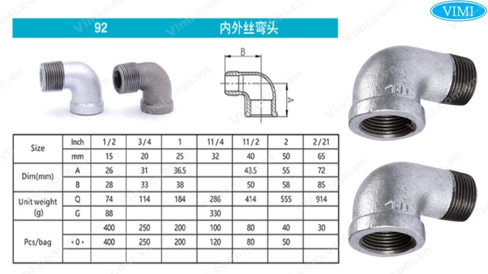 Cút giảm thép mạ kẽm ren trong ren ngoài Shan xi