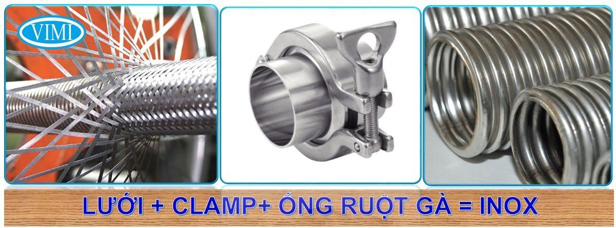 Khớp nối mềm inox 2 đầu Clamp được làm bằng inox
