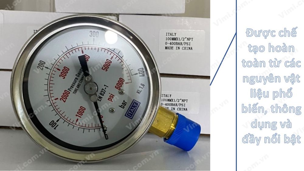Đồng hồ áp suất Italy vỏ inox chân đồng Đồng hồ áp suất Italy chân đồng 2