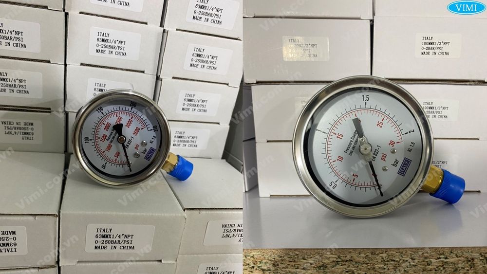 Đồng hồ áp suất Italy vỏ inox chân đồng Đồng hồ áp suất Italy chân đồng 7