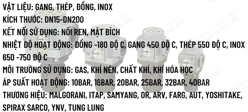 thông số kỹ thuật của van giảm áp khí nén