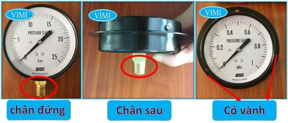 Đồng hồ đo áp suất P110 có dạng chân đứng, chân sau lưng, có vành