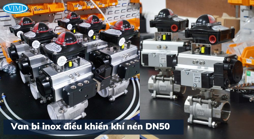 van bi dn50 inox điều khiển khí nén