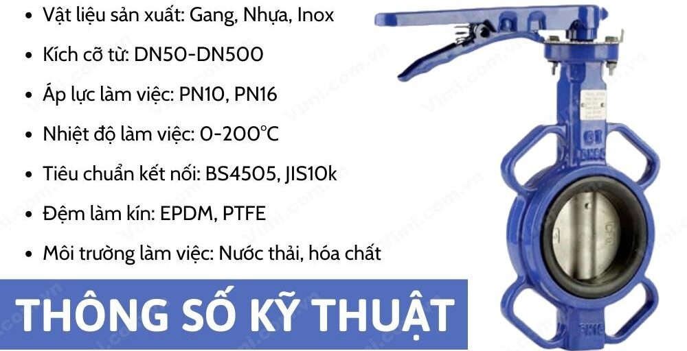 thông số kỹ thuật của van bướm wafer