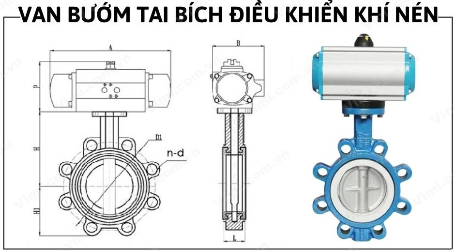 van bướm tai bích điều khiển khí nén
