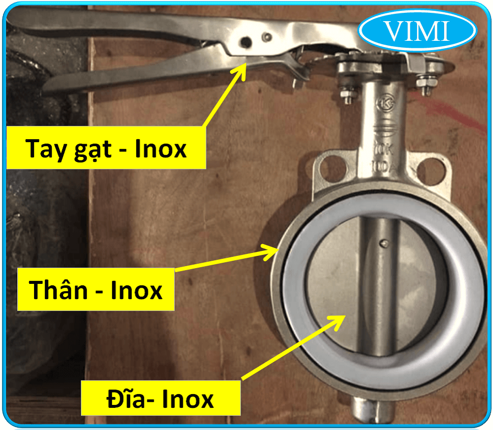 Vật liệu Van bướm inox 304 tay gạt Wonil Hàn Quốc
