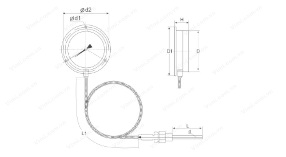 Kích cỡ đồng hồ nhiệt độ Yamaki dạng dây