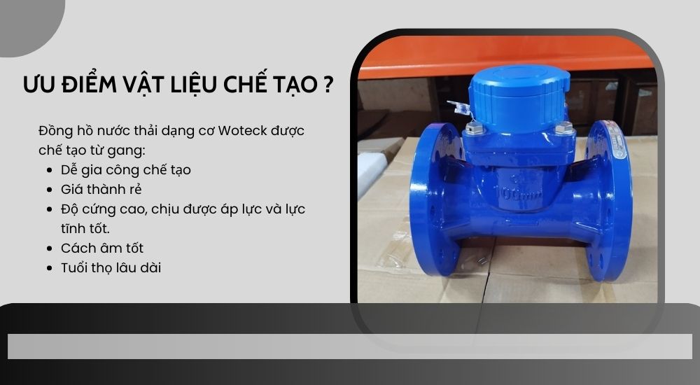 4. Đồng hồ nước thải Woteck được chế tạo từ gang