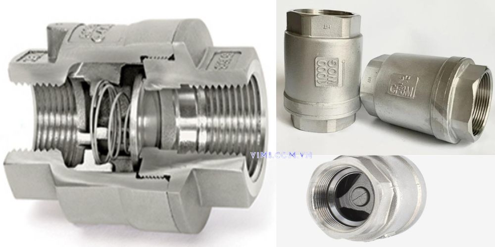 cấu tạo van 1 chiều lò xo thẳng