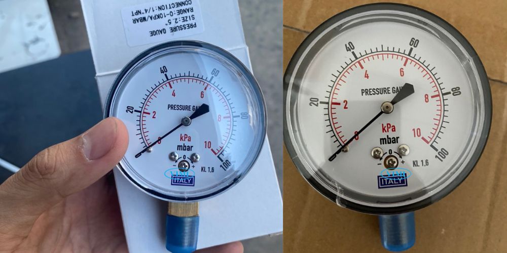 đồng hồ áp suất Italy 0bar 10kpa 100mbar