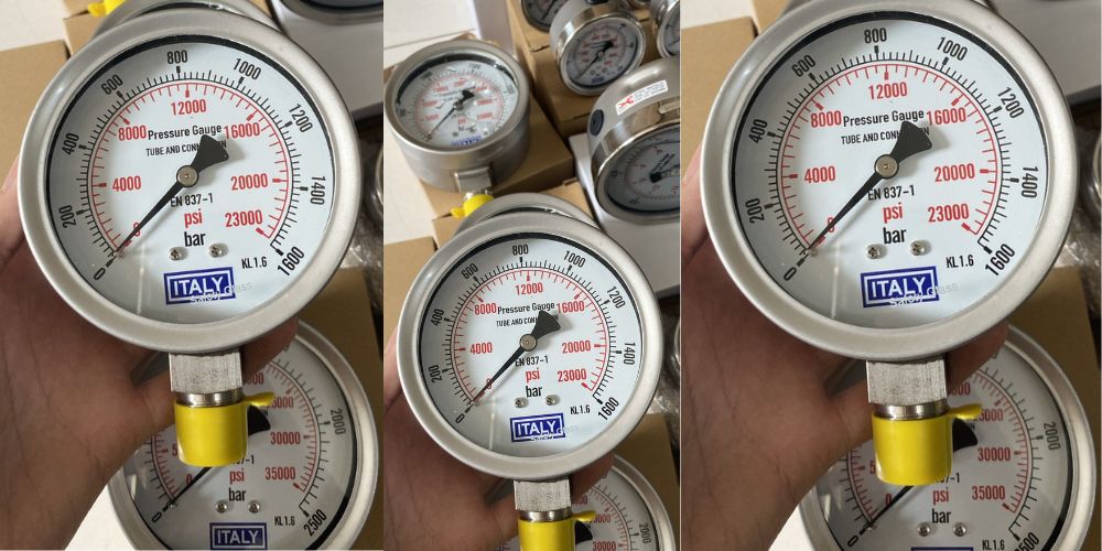 Đồng hồ áp suất Italy 0 ~ 1600bar (23000psi) đồng hồ áp suất Italy 1600bar 23000psi