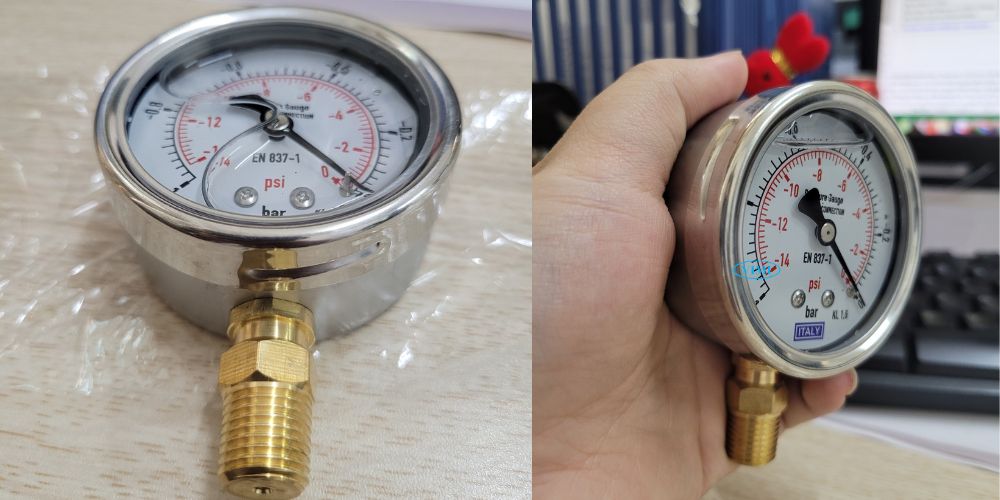 đồng hồ áp suất Italy -1bar -14psi 0bar 2