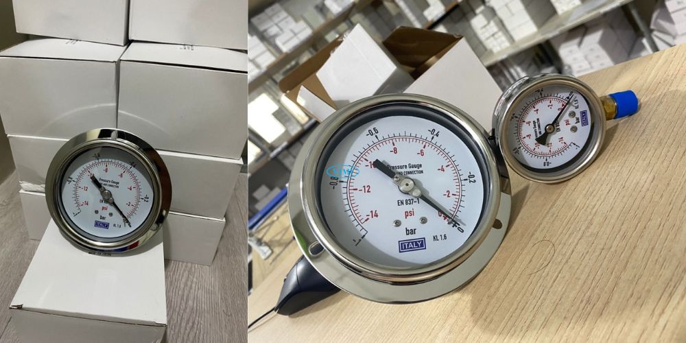 đồng hồ áp suất Italy -1bar -14psi 0bar 3